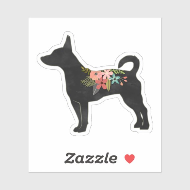 Pegatina Rat Terrier CN Dog Boho Floral Silhouette (Hoja)