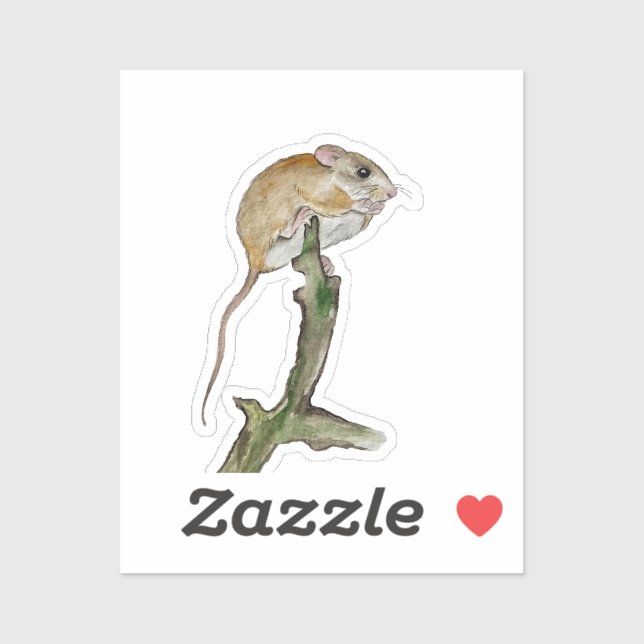 Pegatina Ratón acuarela realista en un árbol (Hoja)