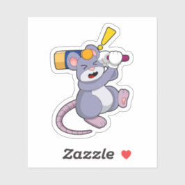 Pegatina Ratón en el cricket con bate de críquet