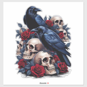 Pegatina Ravens y Rosas: Diseño de cráneo gótico