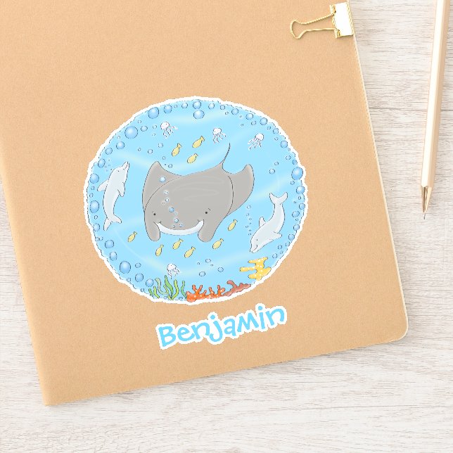 Pegatina Rayos de manta y delfines personalizado ilustracio (Cuaderno)