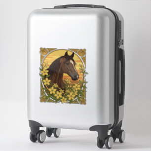 Pegatina Raza De Caballo Española Rodeada De Jazmín Amarill