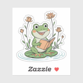 Pegatina Reading Frog Sticker | Cute LilyPad Bookish Design