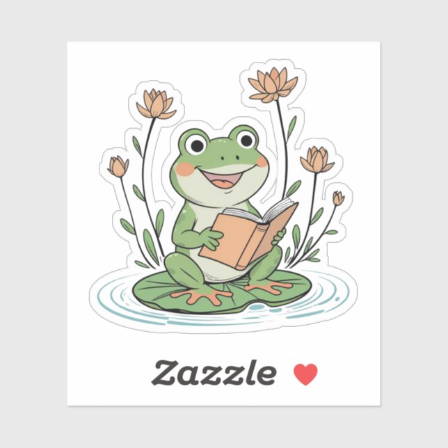 Pegatina Reading Frog Sticker | Cute LilyPad Bookish Design (Hoja)