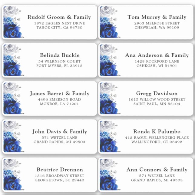 Pegatina Real Blue White Silver Boda Dirección de invitado  (Anverso)