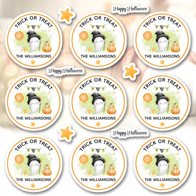 Pegatina Recorte De Beso Fantasma De Halloween O Trato (Halloween Trick Or Treat Name Ghost Kiss Cut Sticker)
