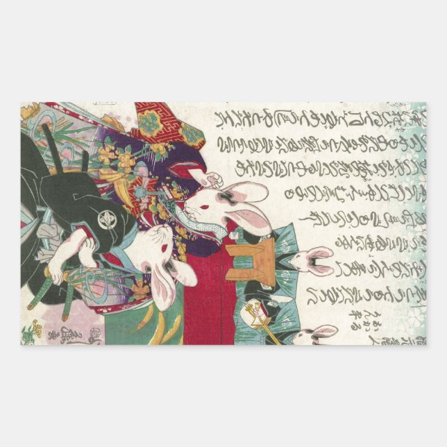 Pegatina Rectangular 兎 の 歌 舞 伎 者, › Actores de Conejo, Yoshifuji, Ukiyo (Anverso)