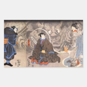 Pegatina Rectangular 化 け 猫, 国 aparición del monstruoso gato, Kuniyoshi