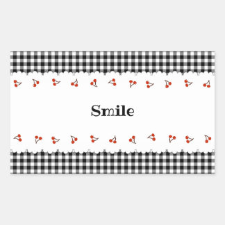 PEGATINA RECTANGULAR 文字　カスタマイズ　チェリー　チェック　ブラック   長方形シール