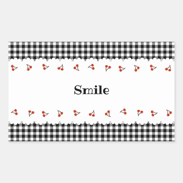 PEGATINA RECTANGULAR 文字　カスタマイズ　チェリー　チェック　ブラック   長方形シール (Anverso)