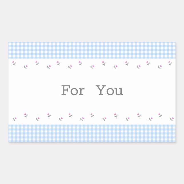 PEGATINA RECTANGULAR 文字　カスタム　野ばら＆チェック（ブルー）  (Anverso)