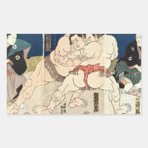 Pegatina Rectangular 相 撲, 国 貞 lucha libre de Smou, Kunisada