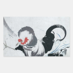 Pegatina Rectangular 雄 鶏 図, 若 Rooster (detalle), Jakuchu