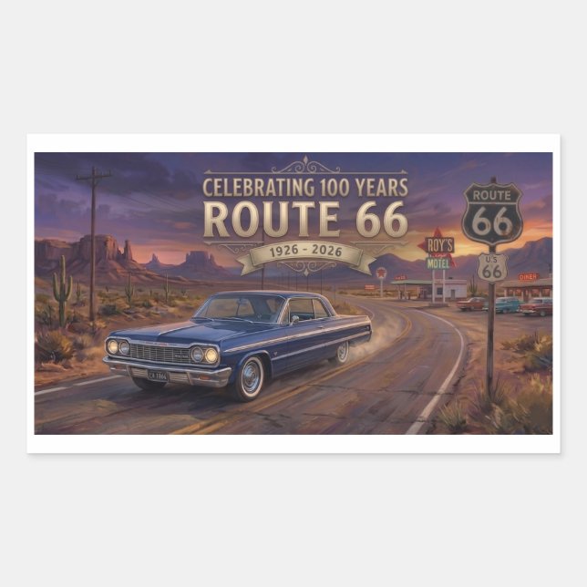 Pegatina Rectangular 100 Años de Ruta 66 (Anverso)