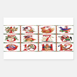Pegatina Rectangular 12 Días de Regalos de Impresión de Colcha de Navid