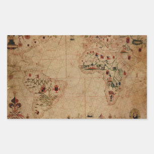 Pegatina Rectangular 1633 Gráfico de Portolan Océano Atlántico - Pashal