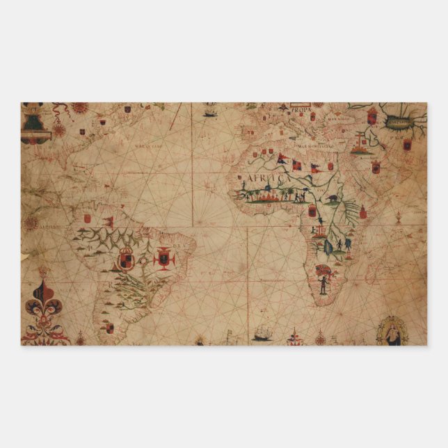 Pegatina Rectangular 1633 Gráfico de Portolan Océano Atlántico - Pashal (Anverso)