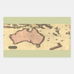 Pegatina Rectangular 1818 mapa de Australasia - Australia, Nueva