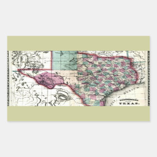 Pegatina Rectangular 1866 Mapa Anticuario de Texas, por Schönberg & Co.