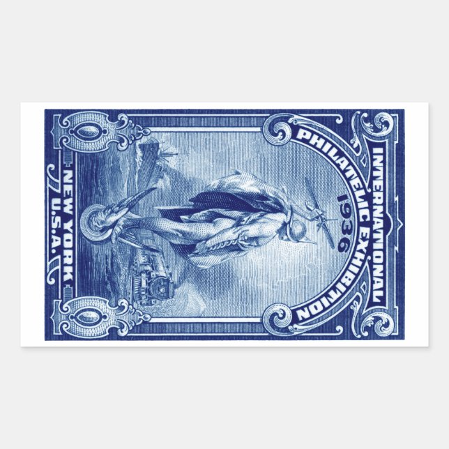 Pegatina Rectangular 1936 International Philatelic Expo Nueva York (Anverso)