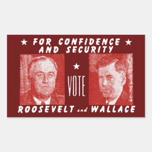 Pegatina Rectangular 1940 Vote Roosevelt + Wallace, rojo