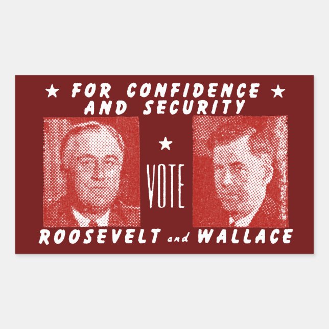 Pegatina Rectangular 1940 Vote Roosevelt + Wallace, rojo (Anverso)