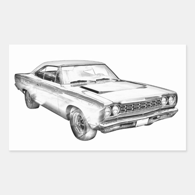 Pegatina Rectangular 1968 Plymouth Roadrunner Ilustracion de coche musc (Anverso)
