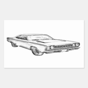 Pegatina Rectangular 1968 Plymouth Roadrunner Ilustracion de coche musc