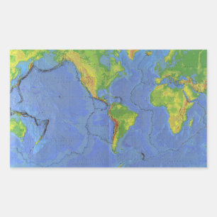 Pegatina Rectangular 1994 mapa del mundo físico - placas tectónicas -