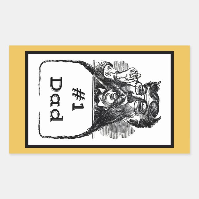 Pegatina Rectangular #1 Papá Dibujo Vintage (Anverso)