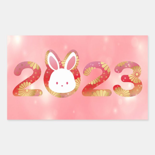 Pegatina Rectangular 2023, Año Nuevo Chino, Conejo (Anverso)