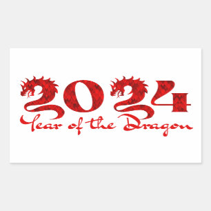 PEGATINA RECTANGULAR 2024 AÑO DEL DRAGÓN ROJO