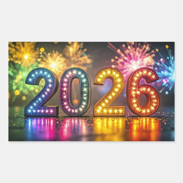 Pegatina Rectangular 2026, Celebración del Año Nuevo, (Anverso)