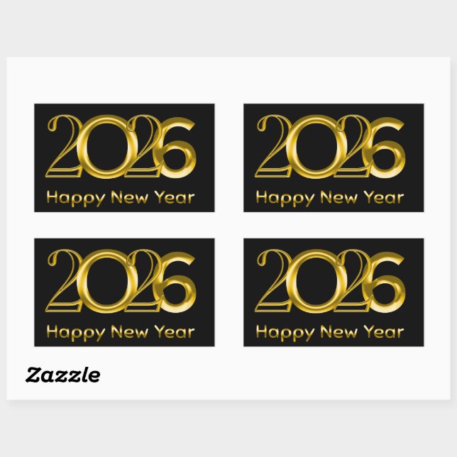Pegatina Rectangular 2026 Happy New Year Faux Gold Typography (Hoja)