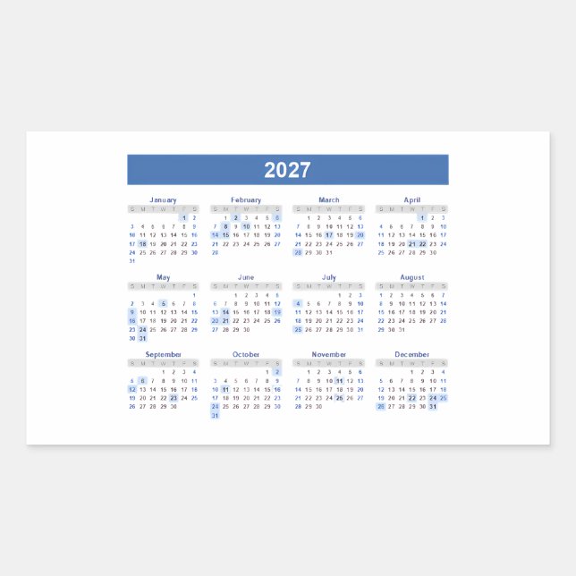 Pegatina Rectangular 2027 Rectangular Monthly Calendar     (Anverso)