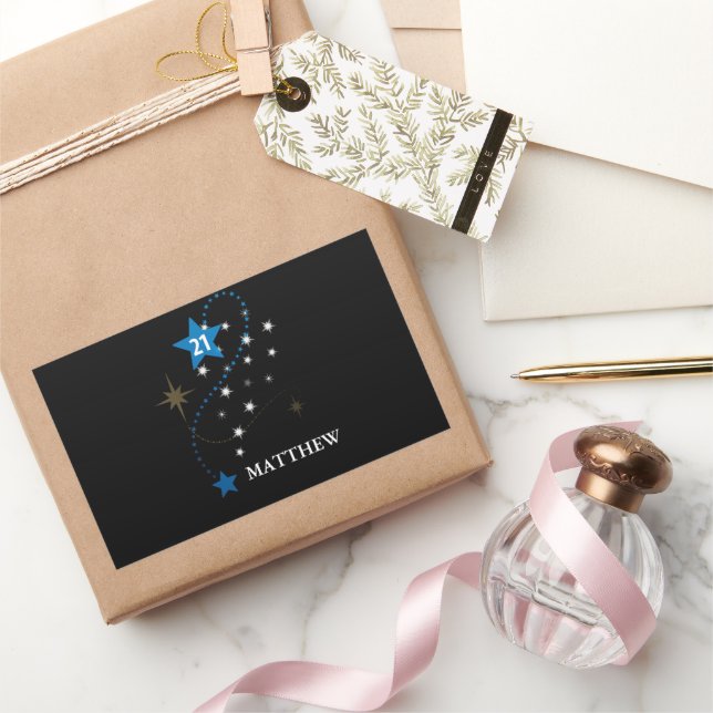 Pegatina Rectangular 21 años azul y negro personalizado (Regalar)