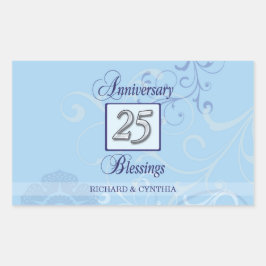 Pegatina Rectangular 25 años en azul y plata