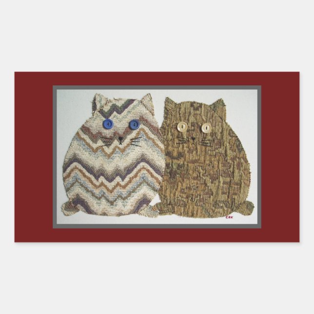 Pegatina Rectangular 2 Gatos Grasos #1 (Anverso)