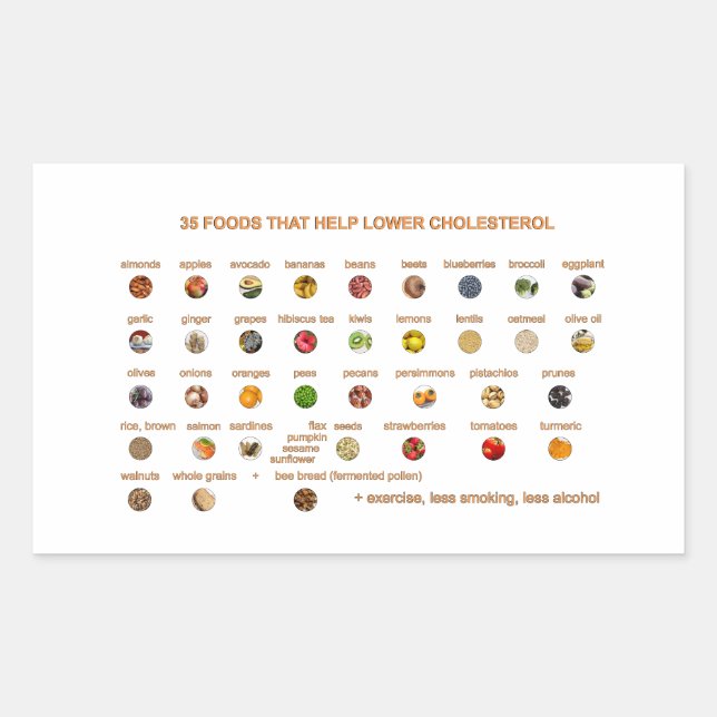 Pegatina Rectangular 35 Mejores Alimentos que ayudan a reducir el coles (Anverso)