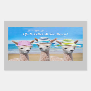 Pegatina Rectangular 3 Alpacas La Vida Es Mejor En La Playa! Mensaje DI