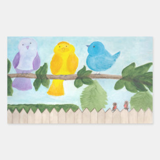 Pegatina Rectangular 3 pájaros coloridos caprichosos y lindos