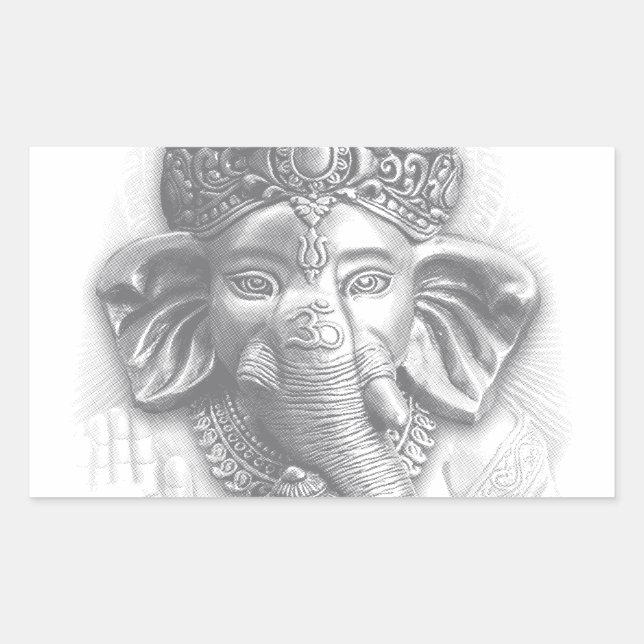 Pegatina Rectangular 3d Lord Ganesha - Om (Anverso)