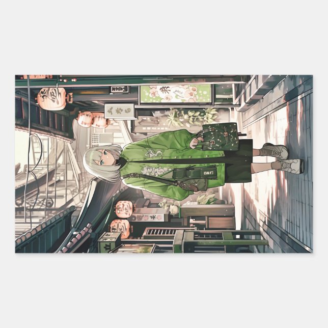 Pegatina Rectangular 【4枚セット】Green JK シール｜寿司娘 GenerativeAI (Anverso)