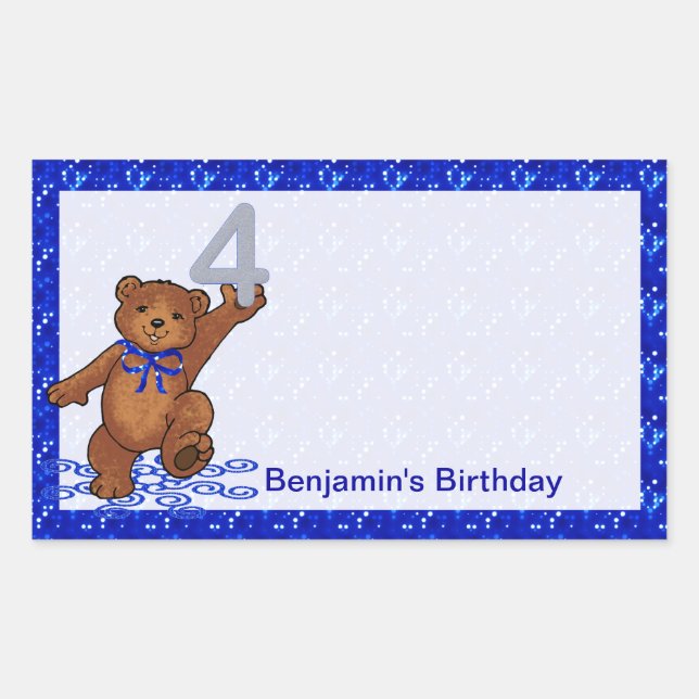 Pegatina Rectangular 4.º cuaderno de orejas de baile de cumpleaños (Anverso)