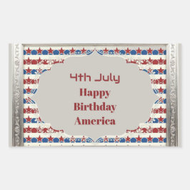 Pegatina Rectangular 4 de julio Feliz cumpleaños América Estrellas y Fr