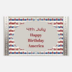 Pegatina Rectangular 4 de julio Feliz cumpleaños América Estrellas y Fr