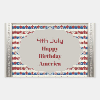 Pegatina Rectangular 4 de julio Feliz cumpleaños América Estrellas y Fr