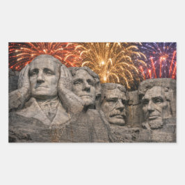 Pegatina Rectangular 4 de julio Humor de Mount Rushmore con Fuegos Arti