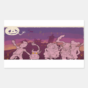 Pegatina Rectangular 4 pequeños monstruos - Música nocturna