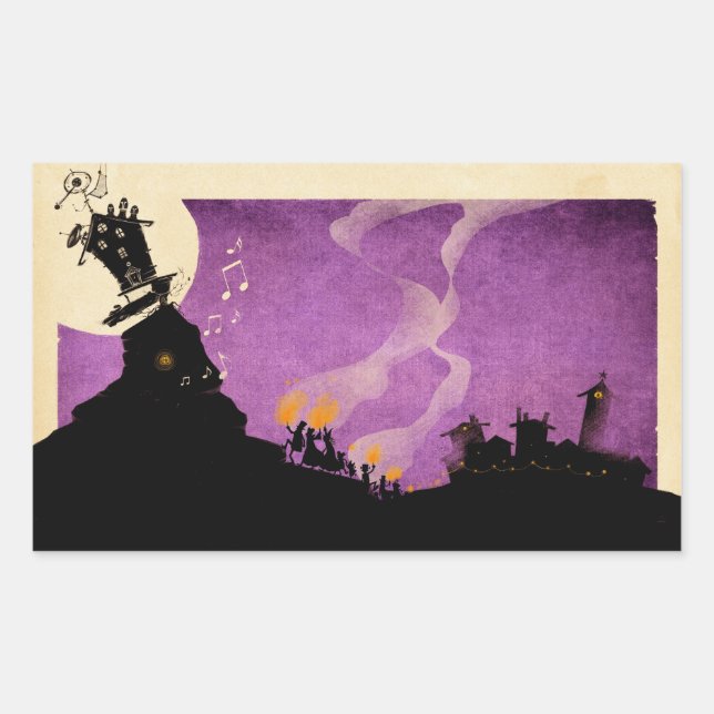 Pegatina Rectangular 4 pequeños monstruos - Noche de Halloween (Anverso)